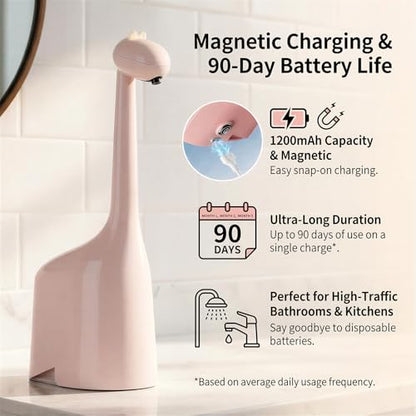 Automatic Soap Dispenser,Cute Dinosaur, Touchless, Rechargeable Foaming Soap Dispenser, 10oz/300ml, 3-Level Adjustable Foam, IPX5 Waterproof for Bathroom, Kitchen, Hotel,Restaurant, Pink - color: Pink