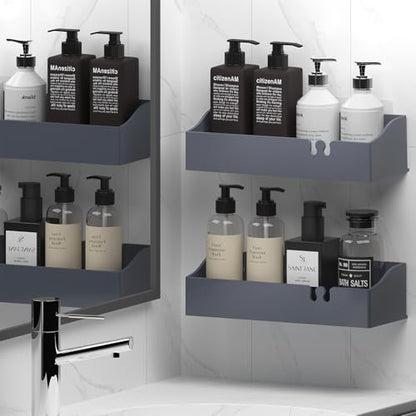 Acrylic Shower Caddy Bathroom Organizer,Rustproof Shower Shelves - No Drilling Wall Mount Shelf, Adhesive Bathroom Storage For Shampoo With Soap Holder 3 Pack - color: Dark Grey