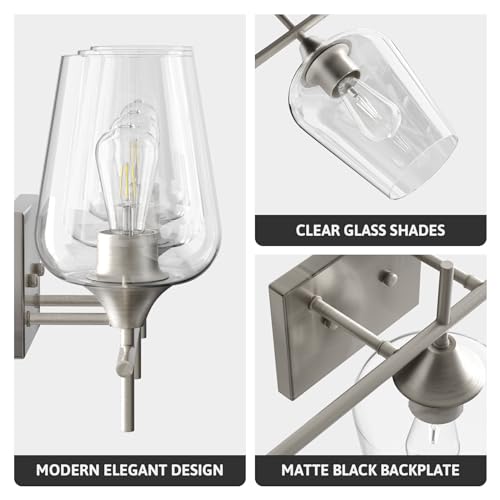 VONLUCE 3 Light Bathroom Vanity Light Fixture,Brushed Nickel | Wine Glass Shades, E26 Sockets, Easy to install, Vanity Lights for Bathroom Bedroom Hallway Living Room - color: Nickel, size: 3-Light
