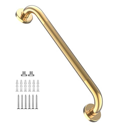 24 Inch Anti Slip Shower Grab Gold, Munzong Bathroom Grab Bar, Knurled Bathroom Balance Bar,Safety Hand Rail Support Handicap Elderly Injury Senior Assist Bath Handle | Heavy Duty Knurled Bathroom Balance Bar Safety Hand Rail Support Handicap Elderly Inju