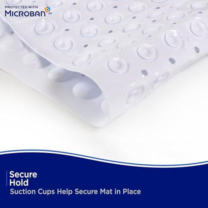Kenney MB61186H Microban Protected 26.75" L x 14.5" W Vinyl Bubble Bath Mat, Shower Mat, Tub Mat with Suction Cups and Drain Holes for Use Inside the Shower, White - color: White