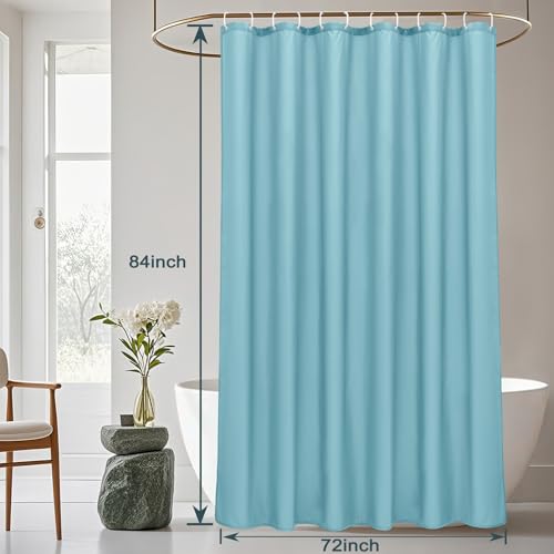 AooHome Extra Long Shower Liner, Fabric Bathroom Curtain with Hooks for Hotel, Weigthed Hem, Waterproof, 72 x 84 Inch, Blue - color: Blue, size: 72"W x 84"L (Pack of 1)