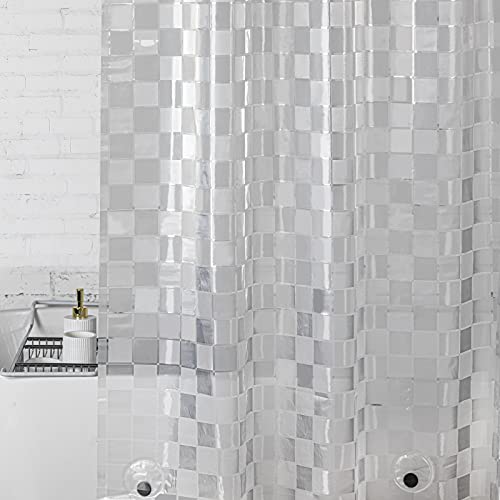 WELTRXE EVA Shower Curtain Liner 72x72 Inch 8G Heavy Duty Clear Shower Liner with Design, Plastic Shower Curtains for Bathroom Bathtub, Shower Stall, 3D Frosted Square Pattern, 3 Magnets - color: Clear - Mosaic, size: 72"W x 72"L (Pack of 1)