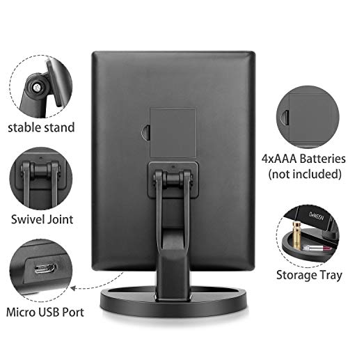 Tabletop Mount Trifold Lighted Vanity Mirror with 21 LED Lights, Touch Screen and 3X/2X/1X Magnification, Two Power Supply Mode Make up Mirror,Travel Mirror - color: Black