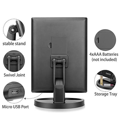 Tabletop Mount Trifold Lighted Vanity Mirror with 21 LED Lights, Touch Screen and 3X/2X/1X Magnification, Two Power Supply Mode Make up Mirror,Travel Mirror - color: Black