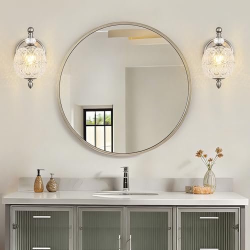 1 Piece Brushed Nickel Wall Sconce, 1-Light Mid Century Modern Brushed Nickel Finish Wall Sconce with Globe Glass Shade, Modern Light for Bathroom, Bedroom, Living Room,Powder Room - color: Brushed Nickel, size: 1 Light