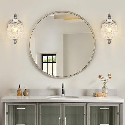 1 Piece Brushed Nickel Wall Sconce, 1-Light Mid Century Modern Brushed Nickel Finish Wall Sconce with Globe Glass Shade, Modern Light for Bathroom, Bedroom, Living Room,Powder Room - color: Brushed Nickel, size: 1 Light