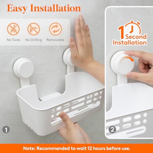 Lifewit Suction Cup Shower Caddy, 26 cm/10"(L), 2 Pack | Plastic, Removable, No-drilling Bathroom Organizers and Storage Rack, for inside Shower & Shampoo - size: 10.4''