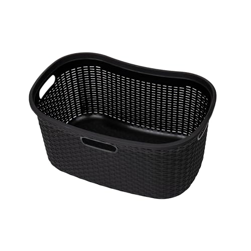 Mind Reader 40L Laundry Basket, Clothes Hamper, Premium Wicker Design, Plastic, Black - color: Black, size: Single
