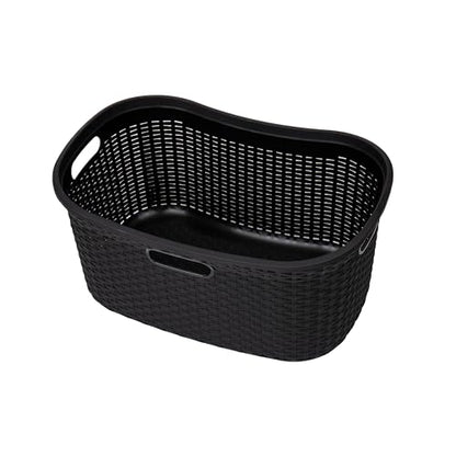 Mind Reader 40L Laundry Basket, Clothes Hamper, Premium Wicker Design, Plastic, Black - color: Black, size: Single