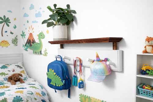 ) Matías Coat Rack Wall Mount with Shelf, 18 Inch Solid Wood Peg Rail, Wall Mounted Coat Rack with 5 Hooks, Wall Mount Shelf for Entryway, Bathroom or Bedroom (White and Natural Wood) - color: white and natural wood