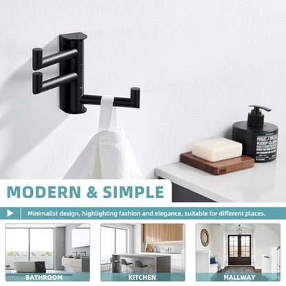 Suyar Swivel Towel Hook with 3 Arms, Bathroom Coat Robe Holder Matte Black | SUS304 Stainless Steel Wall Hook, Space-Saving Design, Holds 3 Towels at Once, Wall Mounted - color: Matte Black, size: 1 Pack