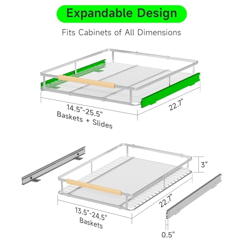 Expandable Pull-Out Cabinet Drawers, Slide-Out Shelves, Large 1 Pack | Smooth Slide-Out Access, Adjustable Fit, Pull-Out Organization, Small Cabinet Use, Space-Saving, (14.5"-25.5") W x 22.7" D - size: L- (14.5"-25.5")W * 22.7"D