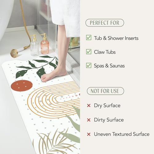 SHUCHING Bath Mat for Tub Non Slip-40x16 Inch, Boho | Bathtub Mat for Elderly Mold Free, Long Shower Mat for Inside Shower with Suction Cup, Machine Washable - color: Boho