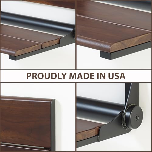 Walnut Shower Seat - Contour Wood / Folding Wall Mount Bench for Inside Shower / ADA Safety Aid / 304 Stainless Steel / Matte Black / 26" x 16" - color: Matte Black, Walnut, size: 26" x 16"
