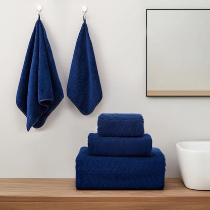SmoothNovelty Set of 6 Extra Large Bath Towel 40 x 80 Inches Oversized Bath Sheet with 2 Shower Towels 2 Hand Towels 2 Washcloths for Adults Bathroom Spa Gym Quick Dry(Chevron Design,Navy Blue) - color: Navy Blue