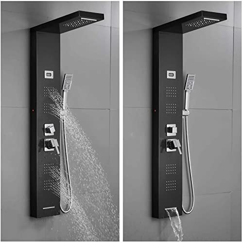 LED Light Shower Panel Tower Rainfall Waterfall Shower Head with Massager Jets Body System Jet Black B (Color : Black D) - color: Black D