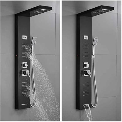 LED Light Shower Panel Tower Rainfall Waterfall Shower Head with Massager Jets Body System Jet Black B (Color : Black D) - color: Black D