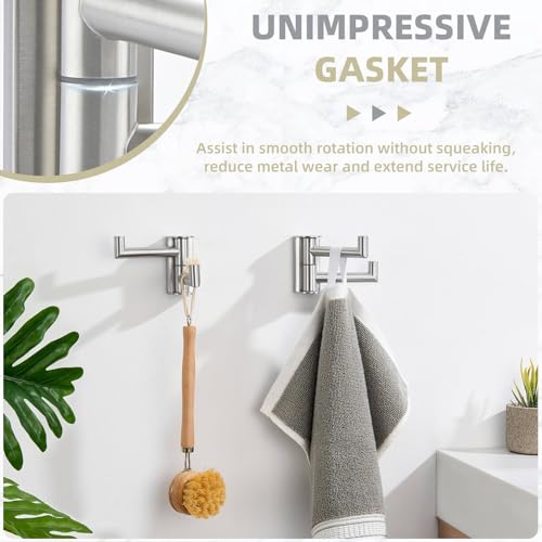 Suyar Brushed Nickel Double Towel Hook, Bathroom Swivel Robe Hook 2 Arms | Foldable Robe Coat Hanger for Kitchen RV Cabinet, SUS304 Stainless Steel Space Saving Towel Holder, Wall Mounted, 2 Pack - color: Brushed Nickel, size: 2 Pack