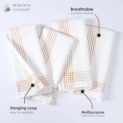Beige and White Waffle Kitchen Towels 3 Pack, 100% Cotton, 16x26 Inch, Ultra Absorbent, Fast Dry Dish Towels, Reusable Dishcloths for Drying, Cleaning, Kitchen Use - color: Beige, White, style: 3 Pack