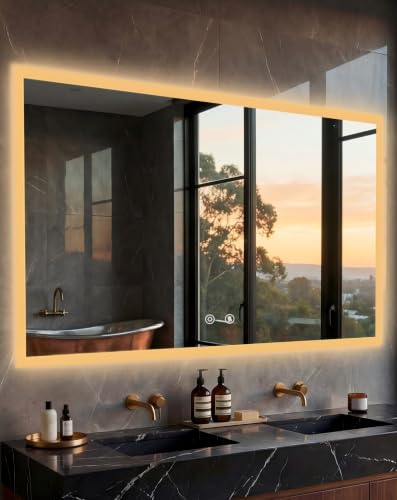 LUVODI Bathroom LED Mirror Backlit: Rectangular Vanity Mirror 48x28 inches | 3 Color Lights Dimmable Anti-fog Memory Function - color: Horizontal-rectangle, size: 28"L x 48"W