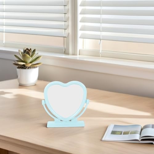 Amosfun 2pcs Heart Shaped Makeup Mirror Dual Sided Vanity Mirror Stand for Home Travel - color: Sky-blue