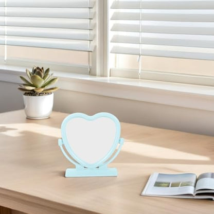 Amosfun 2pcs Heart Shaped Makeup Mirror Dual Sided Vanity Mirror Stand for Home Travel - color: Sky-blue