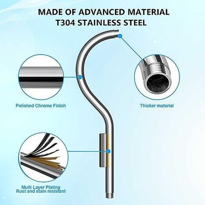 Lordear Wall Mounted Shower Arm, 10 Inch Shower Pipe with Flange, 1/2 NPT S-Shape Shower Stem for Shower Head, Chrome - color: Chrome