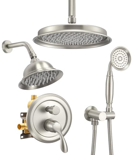 DASAN Antique Dual Shower Head Faucet Set, Dual Rain Shower Head System Complete Double Head Shower Fixture Combo - color: Brushed Nickel