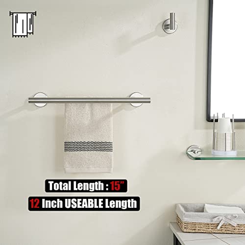 JQK Double Towel Bar, 15 Inch 304 Stainless Steel Thicken 0.8mm Towel Rack Holder for Bathroom Washcloths and Hand Towels, Brushed Wall Mount, Useable Length 12 Inch, TB100L12-BN - color: Brushed Stainless Steel, size: 15 Inch