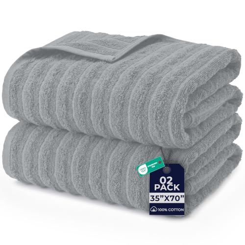 DAN RIVER Ribbed Extra Large Bath Sheets Pack of 2, 35 x 70 Inches, Silver | Oversized Bath Sheets with Full Body Coverage, Quick Dry & Highly Absorbent Bath Towels for Home, Hotel, Spa & Everyday Use - color: Highrise, size: Bath Sheet 35x70" (PK 2)