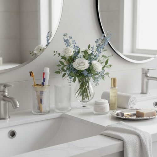 Toothbrush Holders for Bathrooms, 2pcs Clear Glass Toothbrush Holder, Bathroom Toothbrush Cup and Toothpaste Holder with Gold Divider, Tooth Brush and Toothpaste Organizer for Countertop - color: Clear Gold