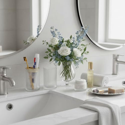 Toothbrush Holders for Bathrooms, 2pcs Clear Glass Toothbrush Holder, Bathroom Toothbrush Cup and Toothpaste Holder with Gold Divider, Tooth Brush and Toothpaste Organizer for Countertop - color: Clear Gold