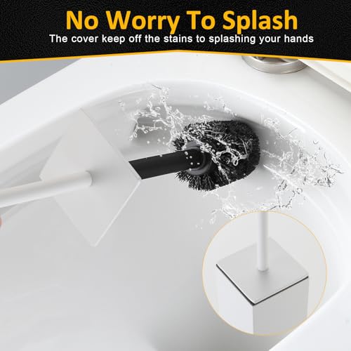 Toilet Brush and Holder Floor Standing, White with 2 Replaceable Heads, Bathroom Toilet Brush, Freestanding Toilet Bowl Brush with Removable Liner and Splash Guard, Modern Square Design - color: White-standing