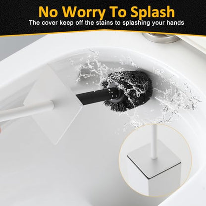 Toilet Brush and Holder Floor Standing, White with 2 Replaceable Heads, Bathroom Toilet Brush, Freestanding Toilet Bowl Brush with Removable Liner and Splash Guard, Modern Square Design - color: White-standing