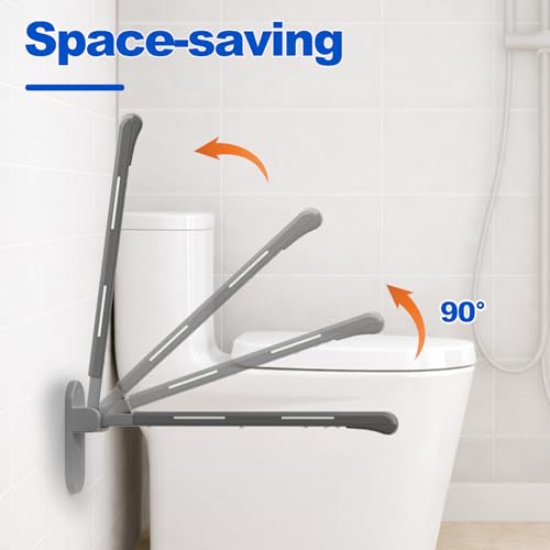 SPECILITE Flip-Up Toilet Grab Bar - 445lb Heavy Duty Support for Bathroom | Waterproof & Non-Slip Safety Rail, Wall-Mounted Handrail with Night Glow Strips, for Seniors, Elderly, Handicap & Pregnant