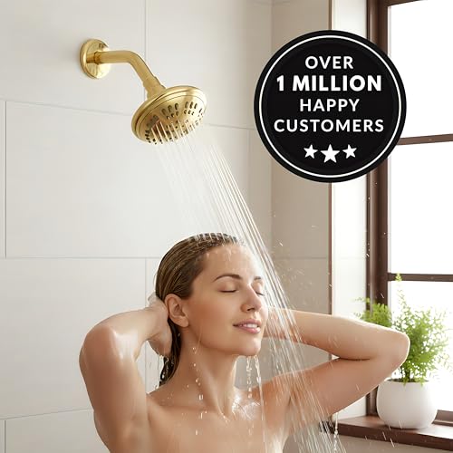 6 Function Luxury Shower Head - 2.5 GPM - Polished Brass | High Pressure Boosting, Adjustable, Wall Mount, Bathroom Showerhead With Anti-Clog Nozzles, Best For Low Flow Showers - color: Polished Brass, size: 2.5 GPM