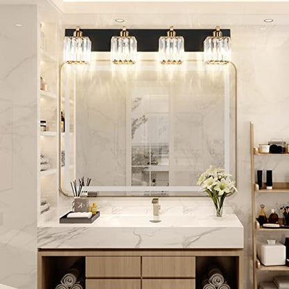 Aipsun Bathroom Vanity Light Fixtures Crystal Vanity Light for Bathroom 4 Light Modern Vanity Lighting (Exclude Bulb) - color: Black Gold, size: 32 inch