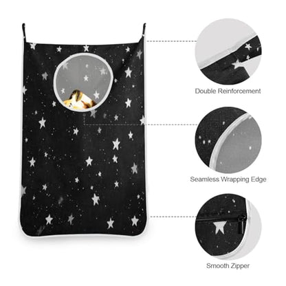 1PC Hanging Laundry Hamper Bag Over the Door Laundry Hamper Wall Hamper Large Dirty Clothes Hamper with Stainless Steel Hooks 29.5x20Inch Black Starry Sky Dots - color: Black Starry Sky Dots, size: 1 PC