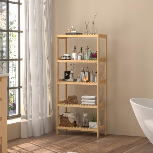 Bamboo Rack, Adjustable Bamboo Shelf, Bathroom Living Room, 5-Tier - size: 5-Tier
