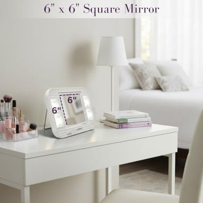 JERDON Lighted Makeup Mirror with 5X Magnification - White - J1015 | Two-Sided 6" x 6" Square Frame, Glare-Free Lighting