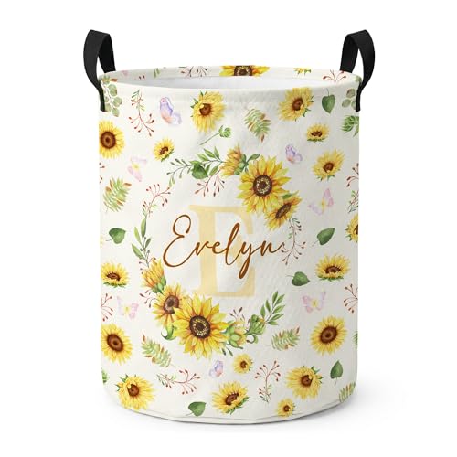 Custom Name Laundry Hamper, Personalized Collapsible Laundry Basket with Handles, Custom Dirty Clothes Hamper for Kids Boys Girls Men Women, Storage Gift for Bedroom Bathroom Dorm - color: Sunflower