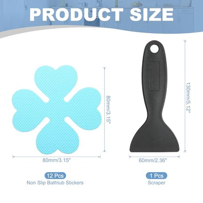 PATIKIL 12 Pcs Non Slip Bathtub Stickers, Anti Slip Shower Stickers with Scraper Bathroom Shower Floor Decals Four Leaf Shape Cute Treads Tubs, Blue - color: Blue