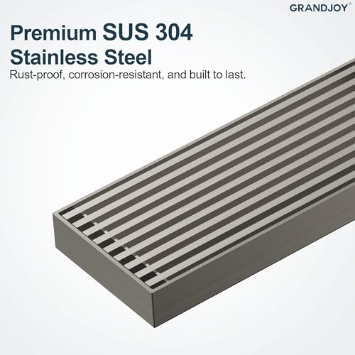 24 Inch Linear Shower Drain, Brushed Nickel Rectangular Floor Drain with Removable Grate, SUS304 Stainless Steel, High Flow Capacity and cUPC Certified - color: Brushed Nickel, size: 24