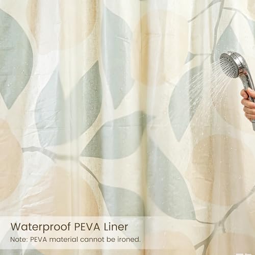 Lemons in Full Bloom Linen Shower Curtain Set with Liner,72" Wx72 L | Double Layer Shower Curtain Waterproof Fabric with Zippered Removable PEVA Liner,Boho Shower Curtain for Bathroom,Free Hooks - color: Lemon