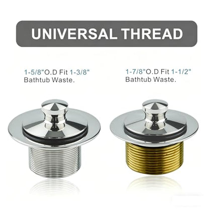 WELSAN Bath Tub Drain Kit, Lift & Turn Bathtub Drain Stopper, Chrome Plated | All Metal, Single Hole Overflow Faceplate, Fine/Coarse Thread Conversion Twist Trim Kit, For 1-3/8" and 1-1/2" Bathtub Drains - color: Chrome Plated
