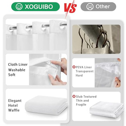 No Hook Shower Curtain with Liner Set Hotel Waffle Curtain White 72W X 78L | Washable Snap in Fabric Liner, Mesh Top Window, Waffle Hotel Style Shower Curtain Set - color: White, size: 72"W x 78"L