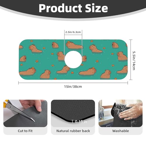 Cute Capybara Play Eat Food Kitchen Sink Splash Guard Faucet Mat Super Absorbent Fast Drying Mat Sink Gadgets-Fast Drying Pad Sink Mat For Kitchen Bathroom (15" X 5.5" ) - color: Cute Capybara