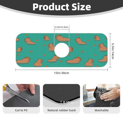 Cute Capybara Play Eat Food Kitchen Sink Splash Guard Faucet Mat Super Absorbent Fast Drying Mat Sink Gadgets-Fast Drying Pad Sink Mat For Kitchen Bathroom (15" X 5.5" ) - color: Cute Capybara