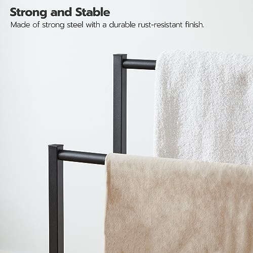 HOOBRO Free Standing Towel Rack for Bathroom, 22" L x 9.4" W x 31.5" H, 2 Tier Blanket Rack, Blanket Holder, Drying and Display Rack with Shelf, Rustic Brown and Black BF04LB01 - color: Rustic Brown + Black, size: 22" L x 9.4" W x 31.5" H